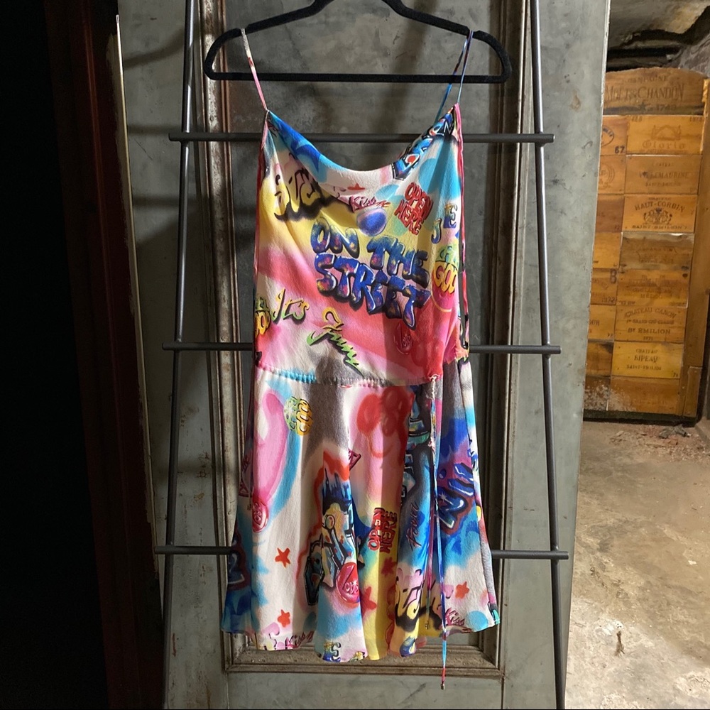 Escada Multicolor Graffiti Silk Mini Dress